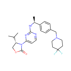 CC(C)[C@H]1COC(=O)N1c1ccnc(N[C@@H](C)c2ccc(CN3CCC(F)(F)CC3)cc2)n1 ZINC000206882974