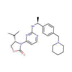 CC(C)[C@H]1COC(=O)N1c1ccnc(N[C@@H](C)c2ccc(CN3CCCCC3)cc2)n1 ZINC000142108948