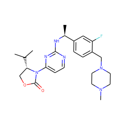 CC(C)[C@H]1COC(=O)N1c1ccnc(N[C@@H](C)c2ccc(CN3CCN(C)CC3)c(F)c2)n1 ZINC000205184553