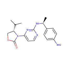 CC(C)[C@H]1COC(=O)N1c1ccnc(N[C@@H](C)c2ccc(N)cc2)n1 ZINC000222600844