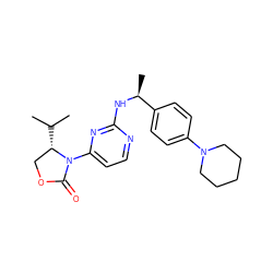 CC(C)[C@H]1COC(=O)N1c1ccnc(N[C@@H](C)c2ccc(N3CCCCC3)cc2)n1 ZINC000218480195