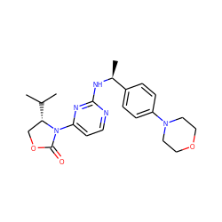 CC(C)[C@H]1COC(=O)N1c1ccnc(N[C@@H](C)c2ccc(N3CCOCC3)cc2)n1 ZINC000142092699