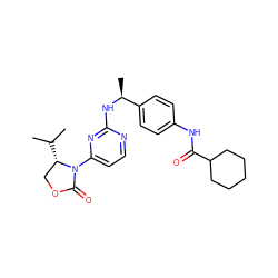 CC(C)[C@H]1COC(=O)N1c1ccnc(N[C@@H](C)c2ccc(NC(=O)C3CCCCC3)cc2)n1 ZINC000205184533