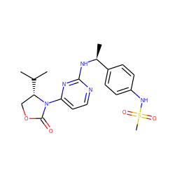 CC(C)[C@H]1COC(=O)N1c1ccnc(N[C@@H](C)c2ccc(NS(C)(=O)=O)cc2)n1 ZINC000221130659