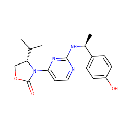 CC(C)[C@H]1COC(=O)N1c1ccnc(N[C@@H](C)c2ccc(O)cc2)n1 ZINC000218478306