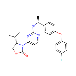 CC(C)[C@H]1COC(=O)N1c1ccnc(N[C@@H](C)c2ccc(Oc3ccc(F)cc3)cc2)n1 ZINC000205153968