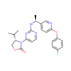 CC(C)[C@H]1COC(=O)N1c1ccnc(N[C@@H](C)c2ccc(Oc3ccc(F)cc3)nc2)n1 ZINC000218484380