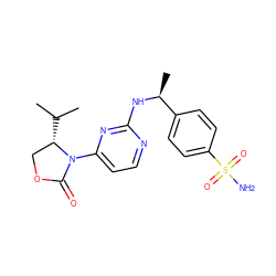 CC(C)[C@H]1COC(=O)N1c1ccnc(N[C@@H](C)c2ccc(S(N)(=O)=O)cc2)n1 ZINC000221125080