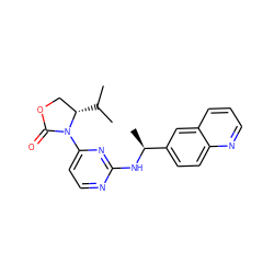 CC(C)[C@H]1COC(=O)N1c1ccnc(N[C@@H](C)c2ccc3ncccc3c2)n1 ZINC000142087857