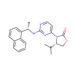 CC(C)[C@H]1COC(=O)N1c1ccnc(N[C@@H](C)c2cccc3ccccc23)n1 ZINC000142166635