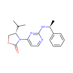 CC(C)[C@H]1COC(=O)N1c1ccnc(N[C@@H](C)c2ccccc2)n1 ZINC000142143087