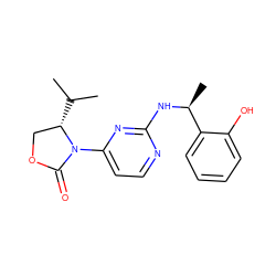 CC(C)[C@H]1COC(=O)N1c1ccnc(N[C@@H](C)c2ccccc2O)n1 ZINC000142079556