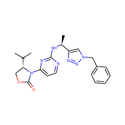 CC(C)[C@H]1COC(=O)N1c1ccnc(N[C@@H](C)c2cn(Cc3ccccc3)nn2)n1 ZINC000142111580