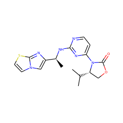 CC(C)[C@H]1COC(=O)N1c1ccnc(N[C@@H](C)c2cn3ccsc3n2)n1 ZINC000142080643