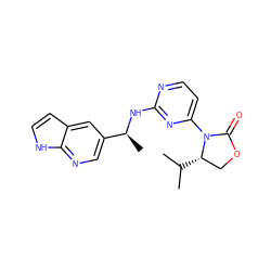 CC(C)[C@H]1COC(=O)N1c1ccnc(N[C@@H](C)c2cnc3[nH]ccc3c2)n1 ZINC000142079987