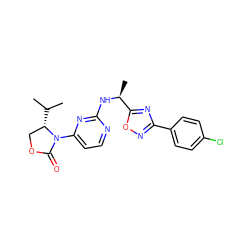 CC(C)[C@H]1COC(=O)N1c1ccnc(N[C@@H](C)c2nc(-c3ccc(Cl)cc3)no2)n1 ZINC000205145545