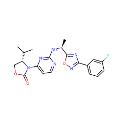 CC(C)[C@H]1COC(=O)N1c1ccnc(N[C@@H](C)c2nc(-c3cccc(F)c3)no2)n1 ZINC000142075836