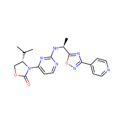 CC(C)[C@H]1COC(=O)N1c1ccnc(N[C@@H](C)c2nc(-c3ccncc3)no2)n1 ZINC000220729432