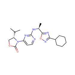 CC(C)[C@H]1COC(=O)N1c1ccnc(N[C@@H](C)c2nc(C3CCCCC3)no2)n1 ZINC000221131227