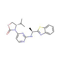 CC(C)[C@H]1COC(=O)N1c1ccnc(N[C@@H](C)c2nc3ccccc3s2)n1 ZINC000142077903