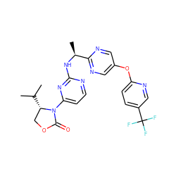 CC(C)[C@H]1COC(=O)N1c1ccnc(N[C@@H](C)c2ncc(Oc3ccc(C(F)(F)F)cn3)cn2)n1 ZINC000221128915