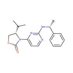 CC(C)[C@H]1COC(=O)N1c1ccnc(N[C@H](C)c2ccccc2)n1 ZINC000142142068