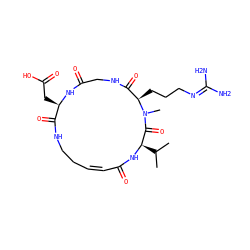 CC(C)[C@H]1NC(=O)/C=C\CCNC(=O)[C@@H](CC(=O)O)NC(=O)CNC(=O)[C@@H](CCCN=C(N)N)N(C)C1=O ZINC000026184803