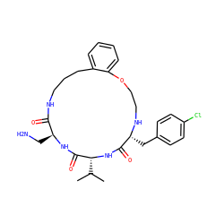 CC(C)[C@H]1NC(=O)[C@@H](Cc2ccc(Cl)cc2)NCCOc2ccccc2CCCNC(=O)[C@H](CN)NC1=O ZINC000028823449