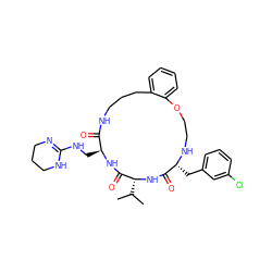 CC(C)[C@H]1NC(=O)[C@@H](Cc2cccc(Cl)c2)NCCOc2ccccc2CCCNC(=O)[C@H](CNC2=NCCCN2)NC1=O ZINC000028823463