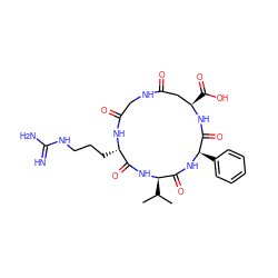 CC(C)[C@H]1NC(=O)[C@H](CCCNC(=N)N)NC(=O)CNC(=O)C[C@@H](C(=O)O)NC(=O)[C@@H](c2ccccc2)NC1=O ZINC000095589644