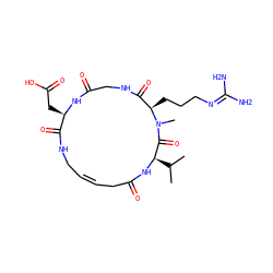 CC(C)[C@H]1NC(=O)C/C=C\CNC(=O)[C@@H](CC(=O)O)NC(=O)CNC(=O)[C@@H](CCCN=C(N)N)N(C)C1=O ZINC000101253483