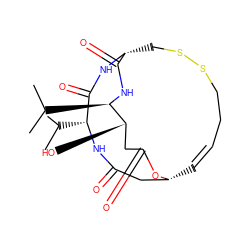 CC(C)[C@H]1NC(=O)C[C@H]2/C=C/CCSSC[C@@H](NC1=O)C(=O)N[C@H](C(C)C)[C@@H](O)CC(=O)O2 ZINC000095596515