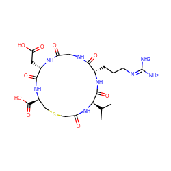 CC(C)[C@H]1NC(=O)CSC[C@@H](C(=O)O)NC(=O)[C@H](CC(=O)O)NC(=O)CNC(=O)[C@H](CCCN=C(N)N)NC1=O ZINC000026160668