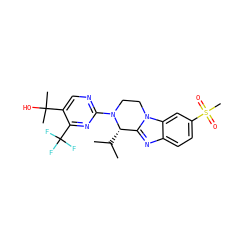 CC(C)[C@H]1c2nc3ccc(S(C)(=O)=O)cc3n2CCN1c1ncc(C(C)(C)O)c(C(F)(F)F)n1 ZINC000147715929