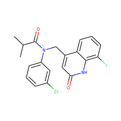 CC(C)C(=O)N(Cc1cc(=O)[nH]c2c(F)cccc12)c1cccc(Cl)c1 ZINC000040395202