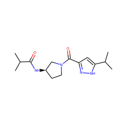 CC(C)C(=O)N[C@@H]1CCN(C(=O)c2cc(C(C)C)[nH]n2)C1 ZINC000936231212