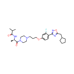 CC(C)C(=O)N[C@H](C)C(=O)N1CCN(CCCOc2ccc(-c3noc(CC4CCCC4)n3)c(F)c2)CC1 ZINC000013589361