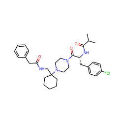 CC(C)C(=O)N[C@H](Cc1ccc(Cl)cc1)C(=O)N1CCN(C2(CNC(=O)Cc3ccccc3)CCCCC2)CC1 ZINC000028530119