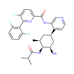 CC(C)C(=O)N[C@H]1[C@@H](C)C[C@@H](c2ccncc2NC(=O)c2ccc(F)c(-c3c(F)cccc3F)n2)C[C@H]1N ZINC000149157049