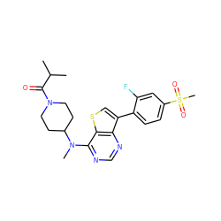 CC(C)C(=O)N1CCC(N(C)c2ncnc3c(-c4ccc(S(C)(=O)=O)cc4F)csc23)CC1 ZINC000299834817