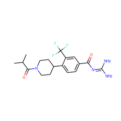 CC(C)C(=O)N1CCC(c2ccc(C(=O)N=C(N)N)cc2C(F)(F)F)CC1 ZINC000095557587