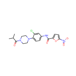 CC(C)C(=O)N1CCN(c2ccc(NC(=O)c3ccc([N+](=O)[O-])o3)cc2Cl)CC1 ZINC000000806951