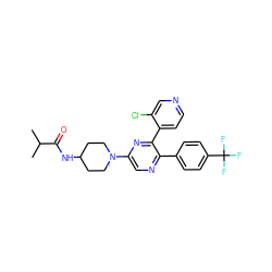 CC(C)C(=O)NC1CCN(c2cnc(-c3ccc(C(F)(F)F)cc3)c(-c3ccncc3Cl)n2)CC1 ZINC000040429308