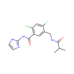 CC(C)C(=O)NCc1cc(C(=O)Nc2ncc[nH]2)c(Cl)cc1F ZINC000168748403