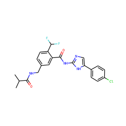 CC(C)C(=O)NCc1ccc(C(F)F)c(C(=O)Nc2ncc(-c3ccc(Cl)cc3)[nH]2)c1 ZINC000584905170