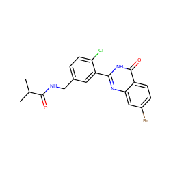 CC(C)C(=O)NCc1ccc(Cl)c(-c2nc3cc(Br)ccc3c(=O)[nH]2)c1 ZINC000299837845