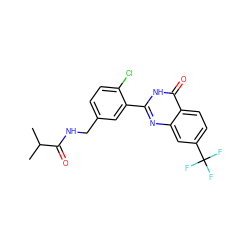 CC(C)C(=O)NCc1ccc(Cl)c(-c2nc3cc(C(F)(F)F)ccc3c(=O)[nH]2)c1 ZINC000299836564