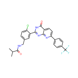 CC(C)C(=O)NCc1ccc(Cl)c(-c2nc3nc(-c4ccc(C(F)(F)F)cc4)ccc3c(=O)[nH]2)c1 ZINC000299838567