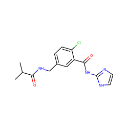 CC(C)C(=O)NCc1ccc(Cl)c(C(=O)Nc2ncc[nH]2)c1 ZINC000095577712