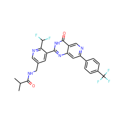 CC(C)C(=O)NCc1cnc(C(F)F)c(-c2nc3cc(-c4ccc(C(F)(F)F)cc4)ncc3c(=O)[nH]2)c1 ZINC000299836635